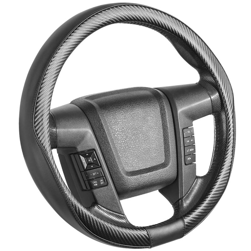 SEG Direct Car Steering Wheel Cover Large-Size for F150 F250 F350 Ram 4Runner Tacoma Tundra Range Rover with 15 1/2"-16" Outer Diameter Leather with Carbon Fiber Pattern Black - Image 1